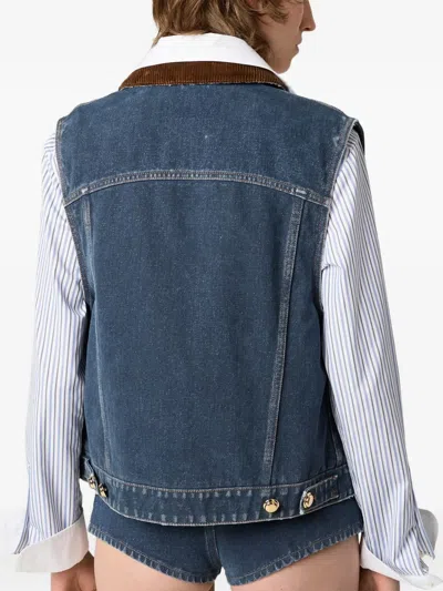 Miu Miu Flap Pocket Denim Jacket With Flock Collar In Blue