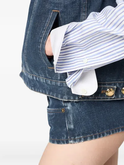 Miu Miu Flap Pocket Denim Jacket With Flock Collar In Blue