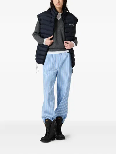 Miu Miu Cashmere V-neck Sweater With Jersey Inserts In Gray