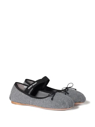 Miu Miu Bow-embellished Elastic-strap Ballet Flats In Gray