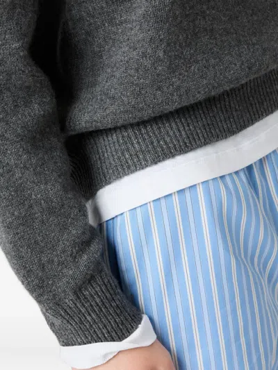 Miu Miu Cashmere V-neck Sweater With Jersey Inserts In Gray