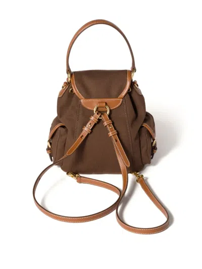 Miu Miu Leather-trimmed Canvas Backpack In Brown
