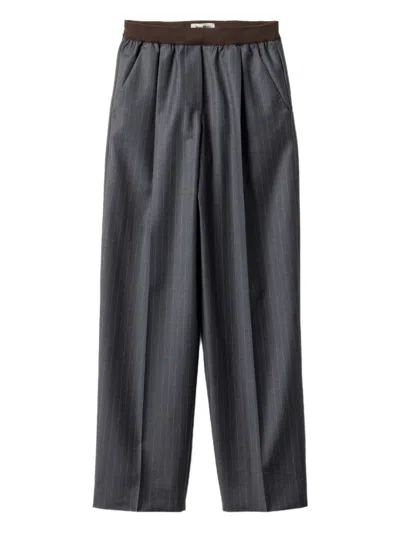 Miu Miu Pinstripe Pleated Wide-leg Drawstring Pants In Gray