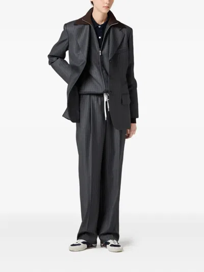 Miu Miu Pinstripe Pleated Wide-leg Drawstring Pants In Gray