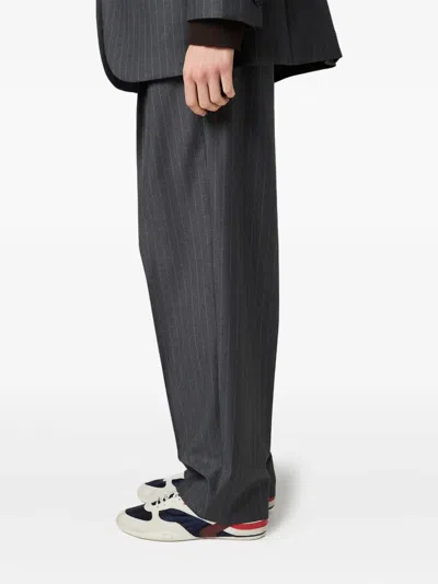 Miu Miu Pinstripe Pleated Wide-leg Drawstring Pants In Gray