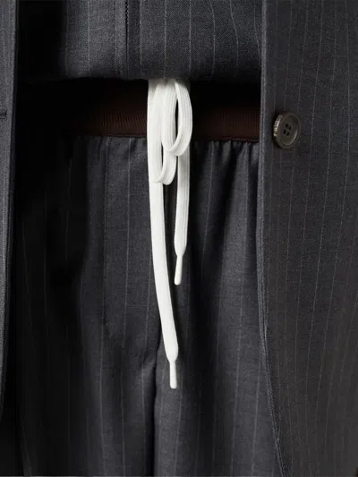 Miu Miu Pinstripe Pleated Wide-leg Drawstring Pants In Gray