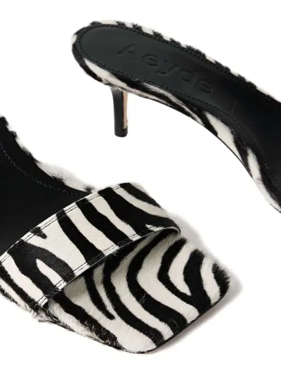 Aeyde Open Toe Kitten Heel Zebra Pattern Sandals In Multi