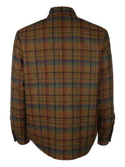 4ff Checked Wool Shirt In Brown