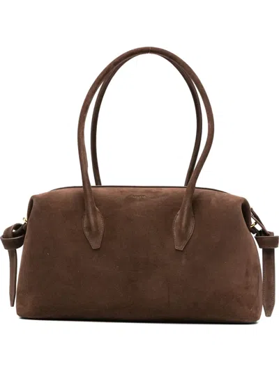 Yuzefi Rectangular Suede Shoulder Bag With Detachable Strap In Brown