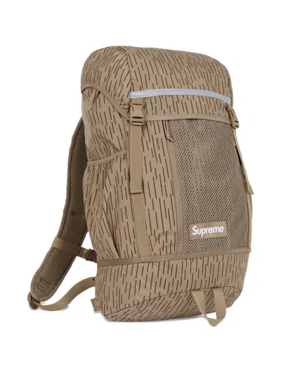 Supreme Logo-patch "tan Raindrop" Backpack In Brown
