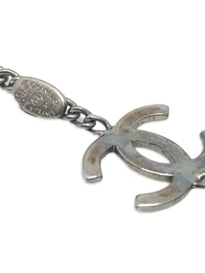 Pre-owned Chanel 1997 Logo-plaque Chain Necklace In Silver
