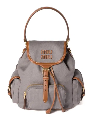 Miu Miu Leather-trimmed Canvas Backpack In Gray