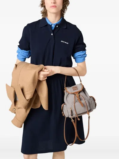 Miu Miu Leather-trimmed Canvas Backpack In Gray