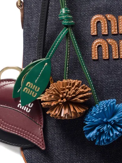 Miu Miu Leather Charm With Loop Handle And Pom Design In Multi