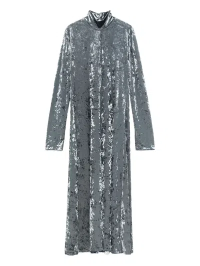 Forte Forte A-line Velvet Midi Dress With Long Sleeves In Gray