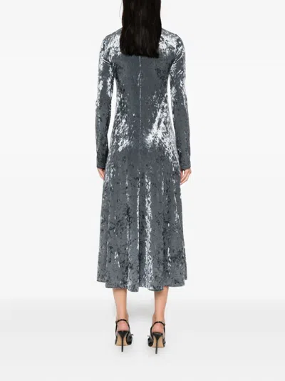 Forte Forte A-line Velvet Midi Dress With Long Sleeves In Gray