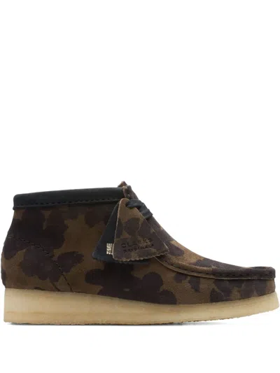 Clarks Originals Wallabee "black/khaki" Boots In Animal Print