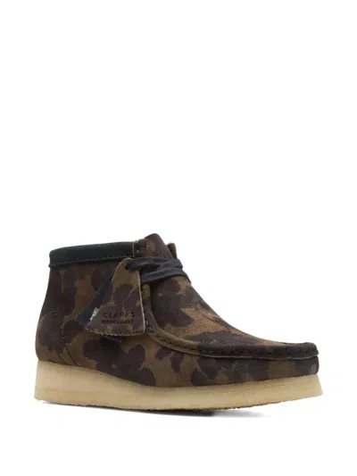 Clarks Originals Wallabee "black/khaki" Boots In Animal Print