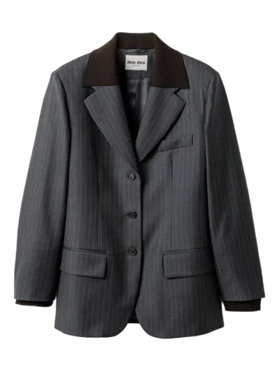Miu Miu Pinstripe Single-breasted Blazer Jacket In Black
