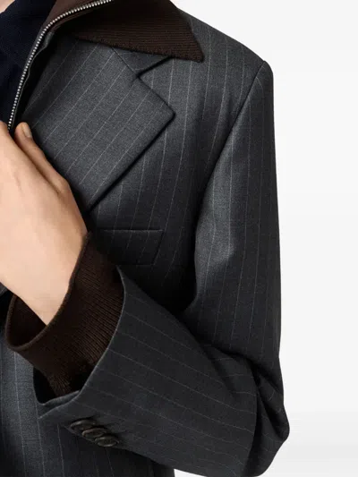 Miu Miu Pinstripe Single-breasted Blazer Jacket In Black