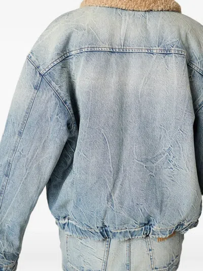Miu Miu Denim And Shearling Trucker Jacket In Blue