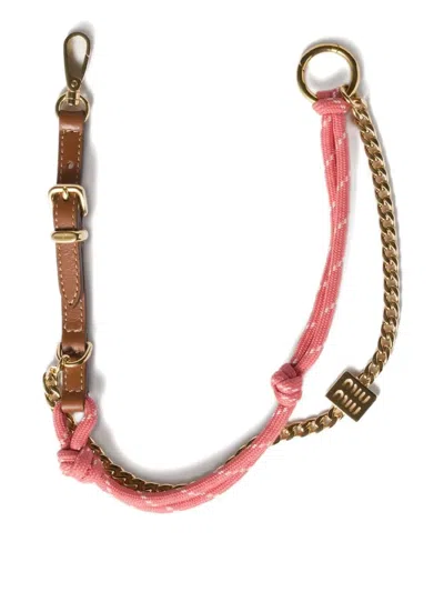 Miu Miu Women Tamaris Leather Cord And Metal Trick Keyring In Multi