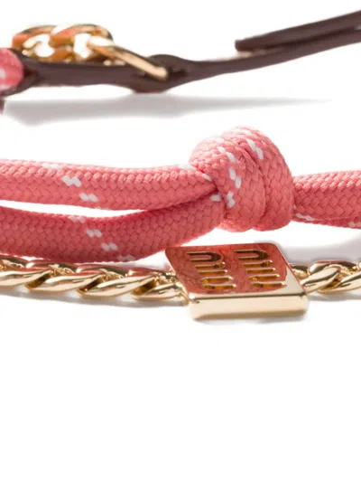 Miu Miu Women Tamaris Leather Cord And Metal Trick Keyring In Multi