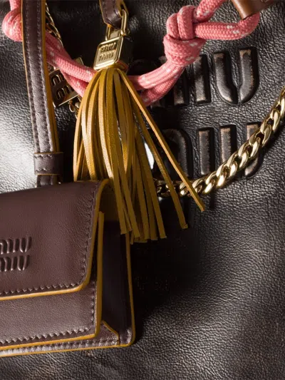 Miu Miu Women Tamaris Leather Cord And Metal Trick Keyring In Multi