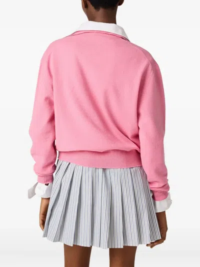 Miu Miu Argyle Pattern Polo With Ribbed Cuffs And Hem In Pink