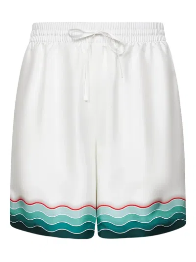 Casablanca Silk Twill Drawstring Shorts With Graphic Print In White