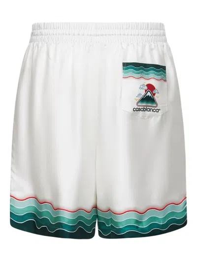 Casablanca Silk Twill Drawstring Shorts With Graphic Print In White