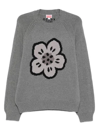 Kenzo Men Crew Neck Sweater In Cotton And Wool In Gray