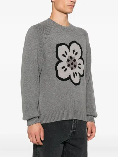 Kenzo Men Crew Neck Sweater In Cotton And Wool In Gray