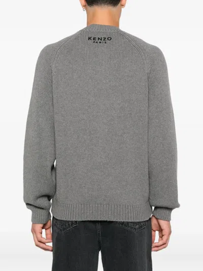 Kenzo Men Crew Neck Sweater In Cotton And Wool In Gray