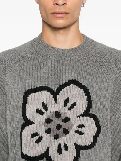 Kenzo Men Crew Neck Sweater In Cotton And Wool In Gray