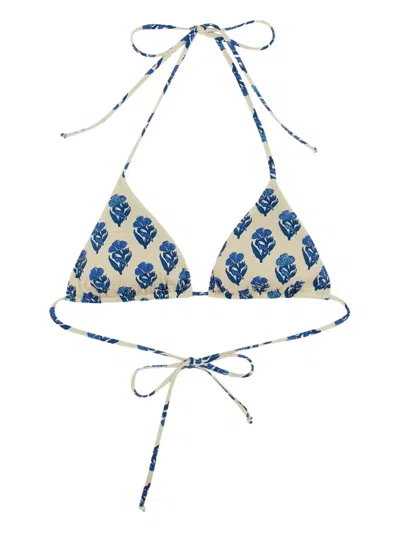 Mc2 Saint Barth Floral-print Bikini Top In Blue