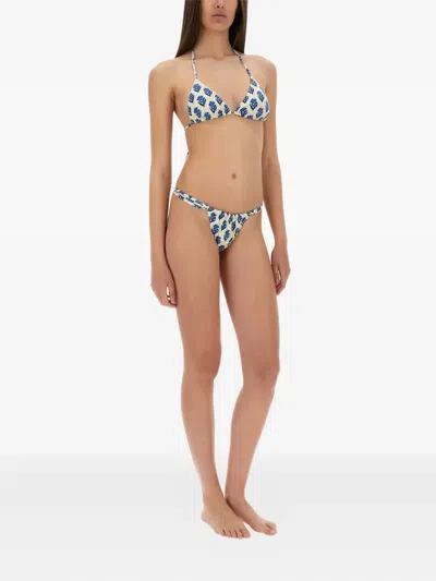 Mc2 Saint Barth Floral-print Bikini Top In Blue