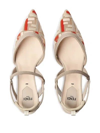 Fendi Colibri Lite Slingback In Beige Ff Mesh Women In White