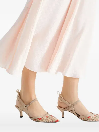 Fendi Colibri Lite Slingback In Beige Ff Mesh Women In White