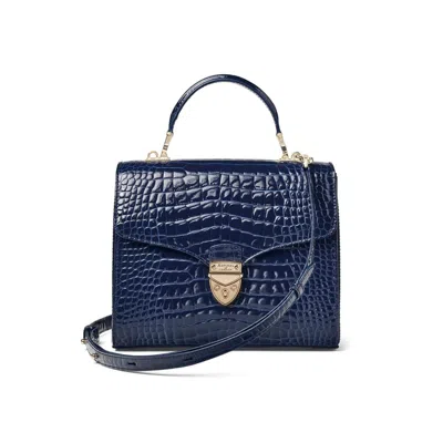 Aspinal Of London Womens Midnight Mayfair Midi Croc-embossed Leather Cross-body Bag In Blue