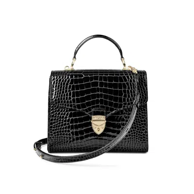 Aspinal Of London Womens Black Mayfair Large Crocodile-embossed Patent-leather Top-handle Bag In Black