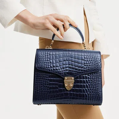 Aspinal Of London Womens Midnight Mayfair Midi Croc-embossed Leather Cross-body Bag In Blue
