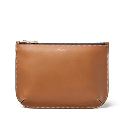 Aspinal Of London Womens Tan Ella Medium Logo-print Grained-leather Pouch In Brown