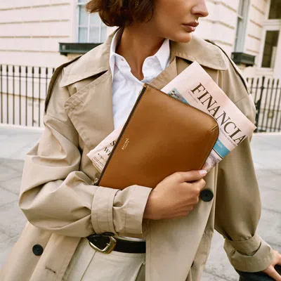 Aspinal Of London Womens Tan Ella Medium Logo-print Grained-leather Pouch In Brown