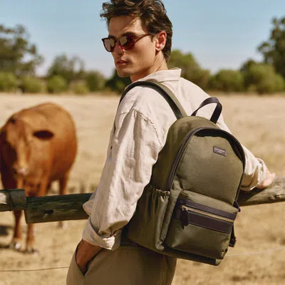 Aspinal Of London Khaki Logo-embellished Woven Backpack In Brown