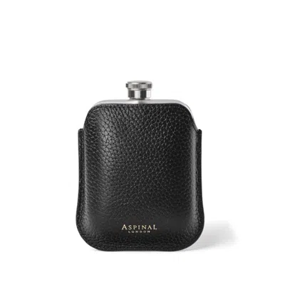 Aspinal Of London Black 5oz Stainless Steel Hip Flask And Leather Pouch