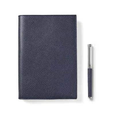 Aspinal Of London A5 Refillable Journal & Pen Set In Blue