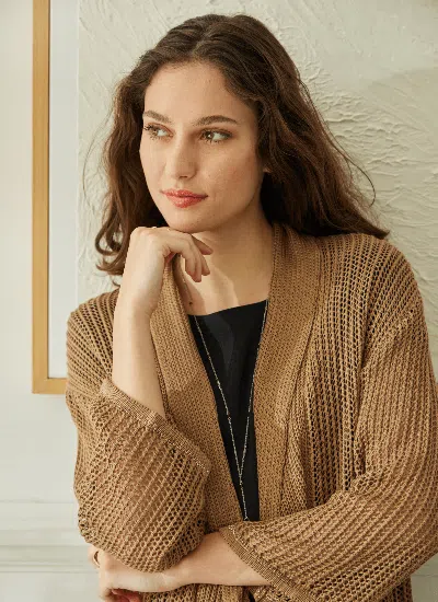 Lyssé Harper Linen Mesh Cardigan In Tanned In Brown