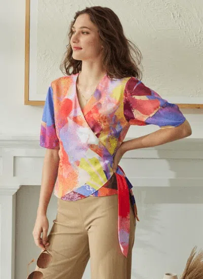 Lyssé Juno Front Tie Wrap Top In Zesty Shades