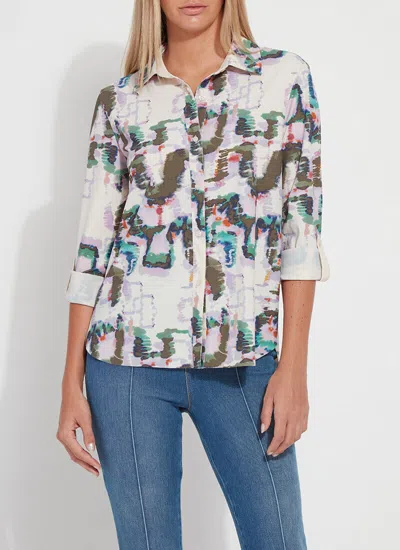 Lyssé Roll Tab Connie Print Button Down Shirt In Upbeat Canvas In Multi